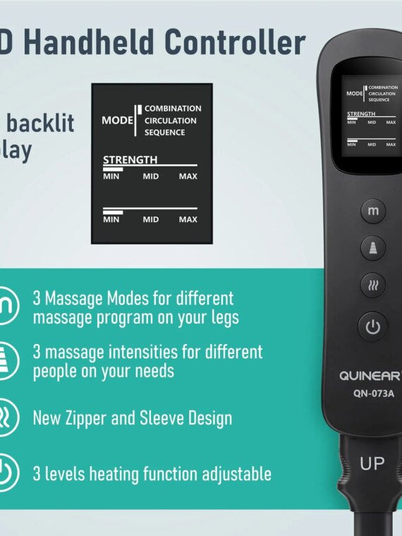 QUINEAR 3-in-1 Leg Massager with Heat & Compression for Foot, Calf, Thigh Relief