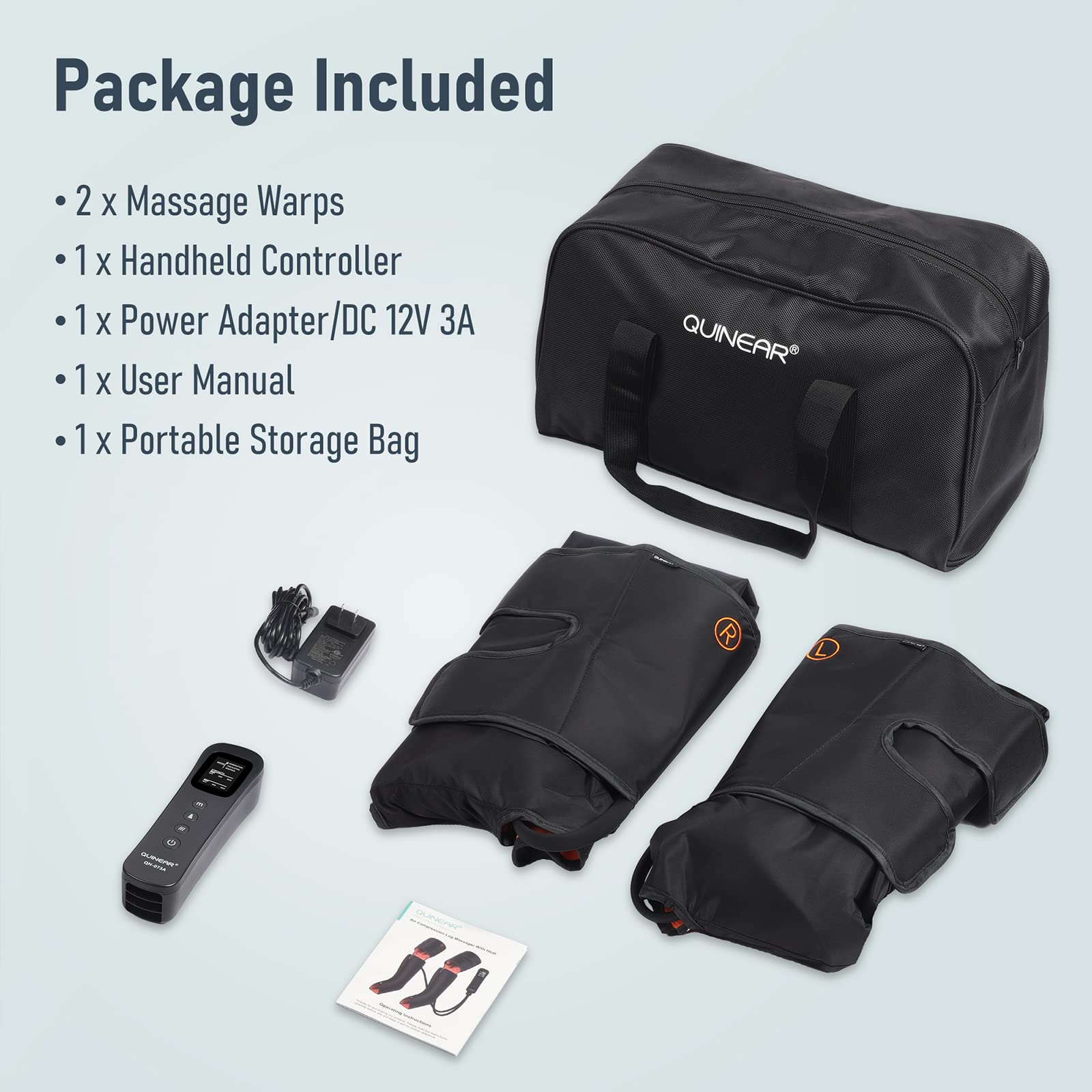 QUINEAR 3-in-1 Leg Massager with Heat & Compression for Foot, Calf, Thigh Relief