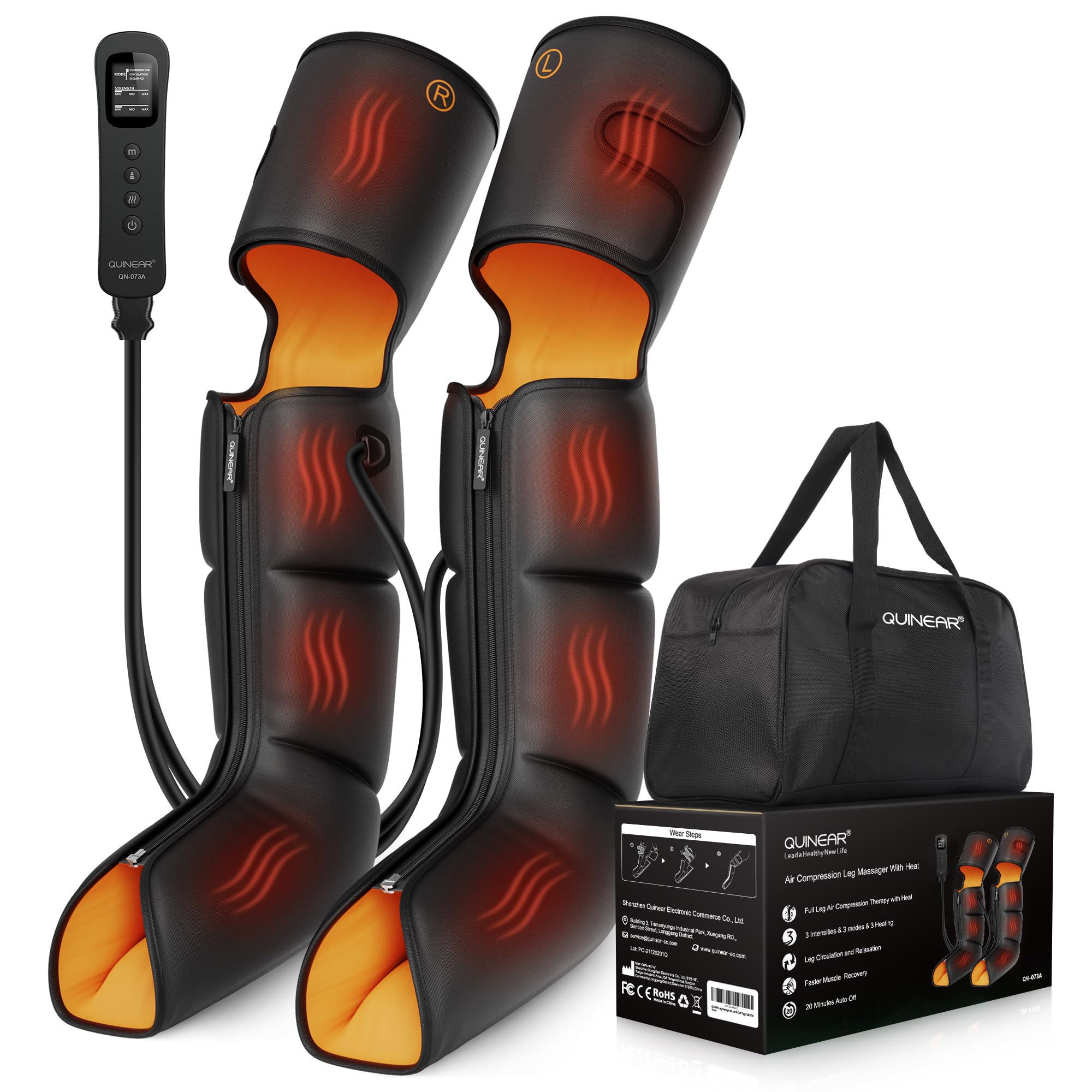 QUINEAR 3-in-1 Leg Massager with Heat for Foot, Calf & Thigh - Pain Relief & Circulation Boost