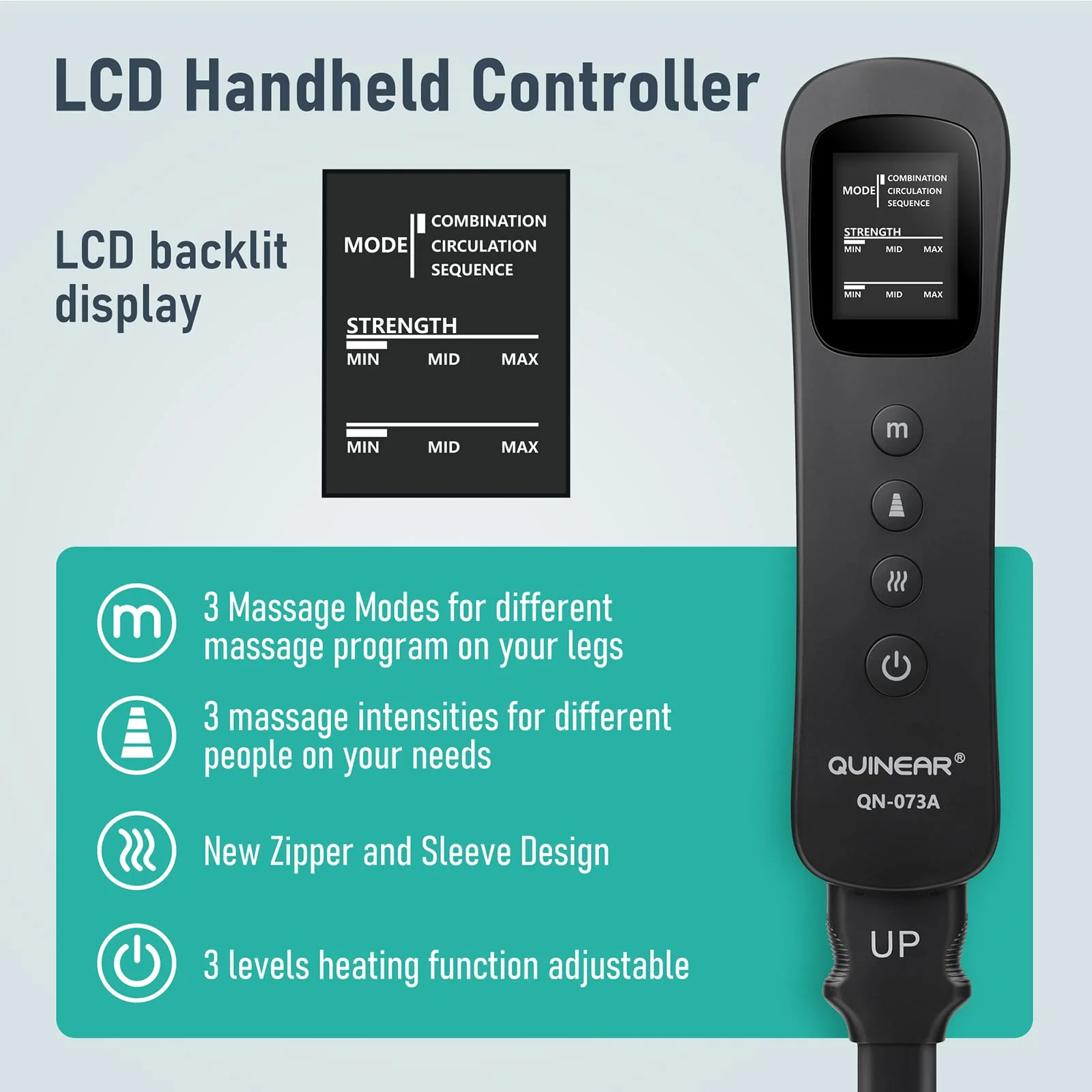 QUINEAR 3-in-1 Leg Massager with Heat for Foot, Calf & Thigh - Pain Relief & Circulation Boost