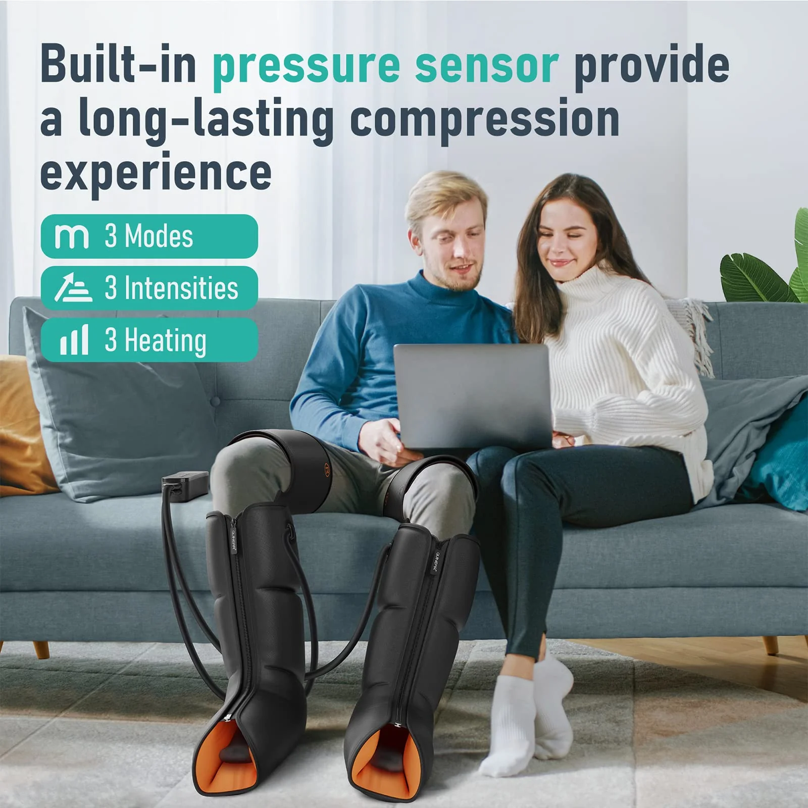 QUINEAR 3-in-1 Leg Massager with Heat for Foot, Calf & Thigh - Pain Relief & Circulation Boost