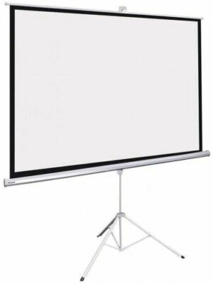 QWERTOUY 120″ Tripod Projector Screen, 4:3 Aspect Ratio, Pull-Down Display for Theater & Office