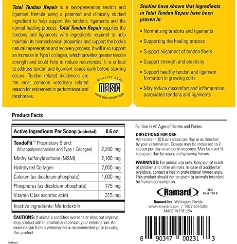 Ramard Total Tendon Repair Powder Horse Supplement, 1.12 lb, 30-Day Supply, Supports Tendon Healing