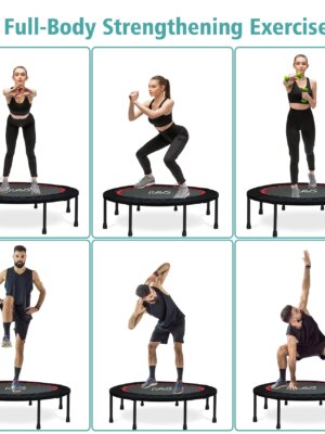 RAVS 40″ Foldable Mini Trampoline with Adjustable Handrail, Supports 350 lbs, Fitness Rebounder for Kids & Adults