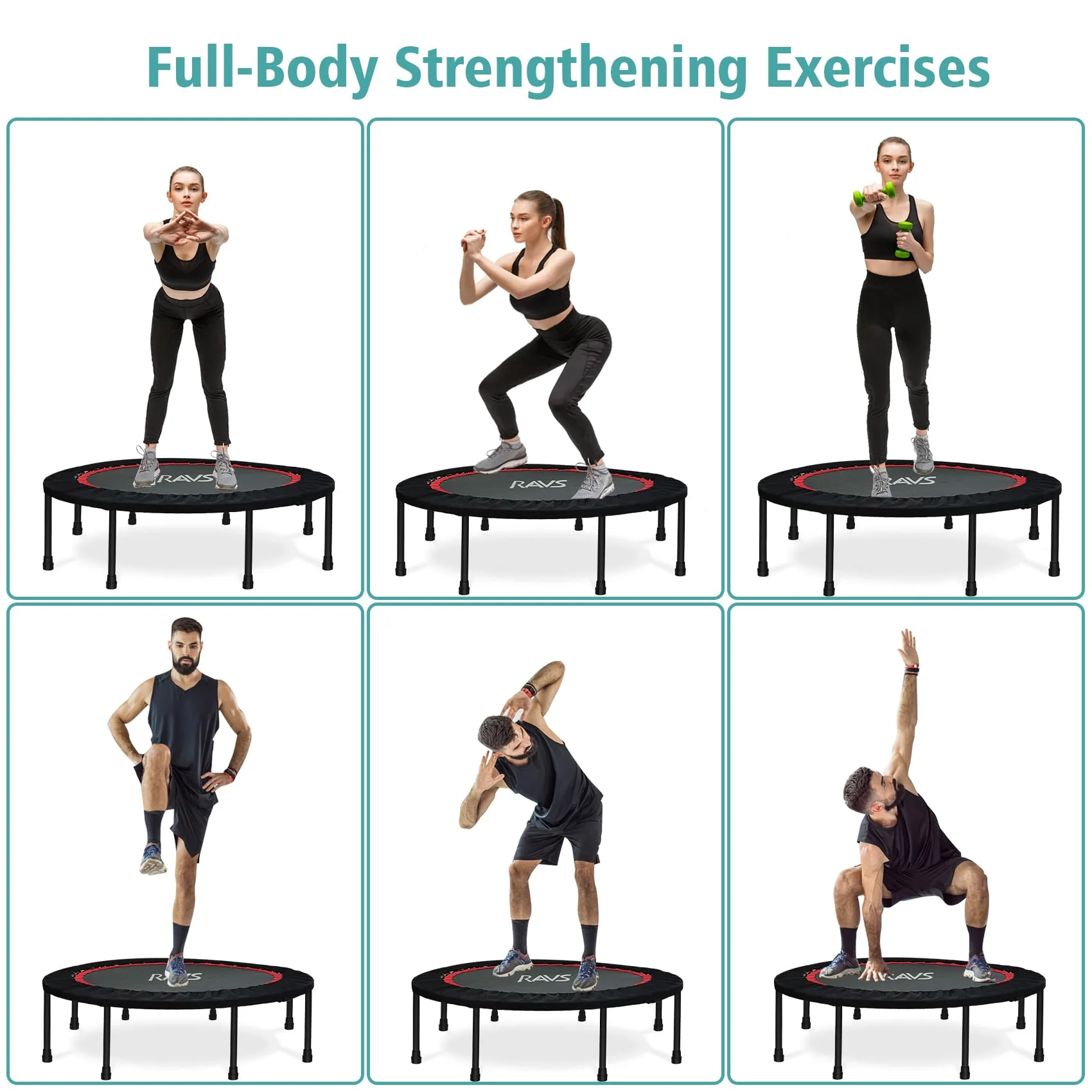 RAVS 40" Foldable Mini Trampoline with Adjustable Handrail, Supports 350 lbs, Fitness Rebounder for Kids & Adults