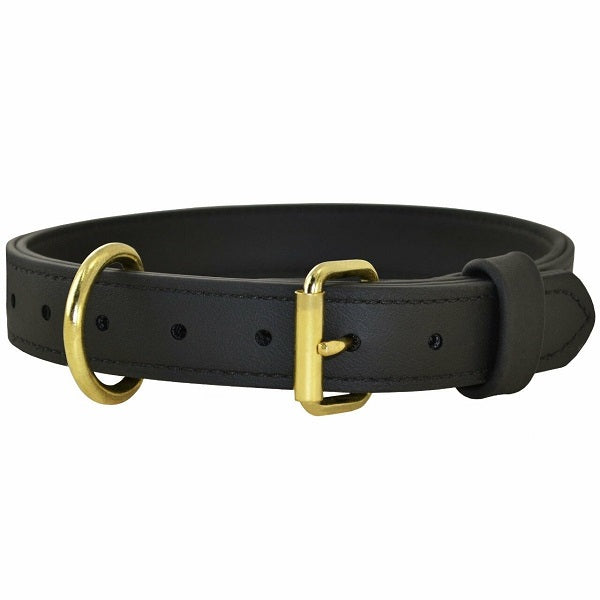 RAY ALLEN Double-Layered Biothane Dog Collar, 1 1/4" Wide, Black, Brass D-Ring, Durable for Hunting & Training