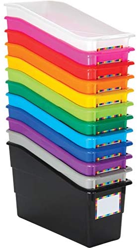 Really Good Stuff Rainbow Book & Binder Holders Set, 12 Durable Multi-Color Organizers with Labels for Classroom & Home