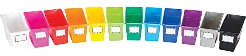 Really Good Stuff Rainbow Book & Binder Holders Set, 12 Durable Multi-Color Organizers with Labels for Classroom & Home