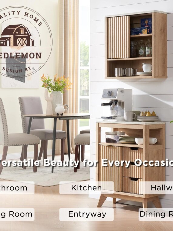 RedLemon Bathroom Wall Cabinet with Fluted Sliding Door, White Faux Marble Top, Adjustable Shelf, 24" Height, Durable MDF