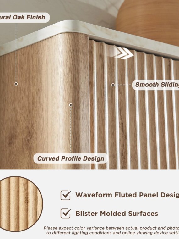 RedLemon Bathroom Wall Cabinet with Fluted Sliding Door, White Faux Marble Top, Adjustable Shelf, 24" Height, Durable MDF