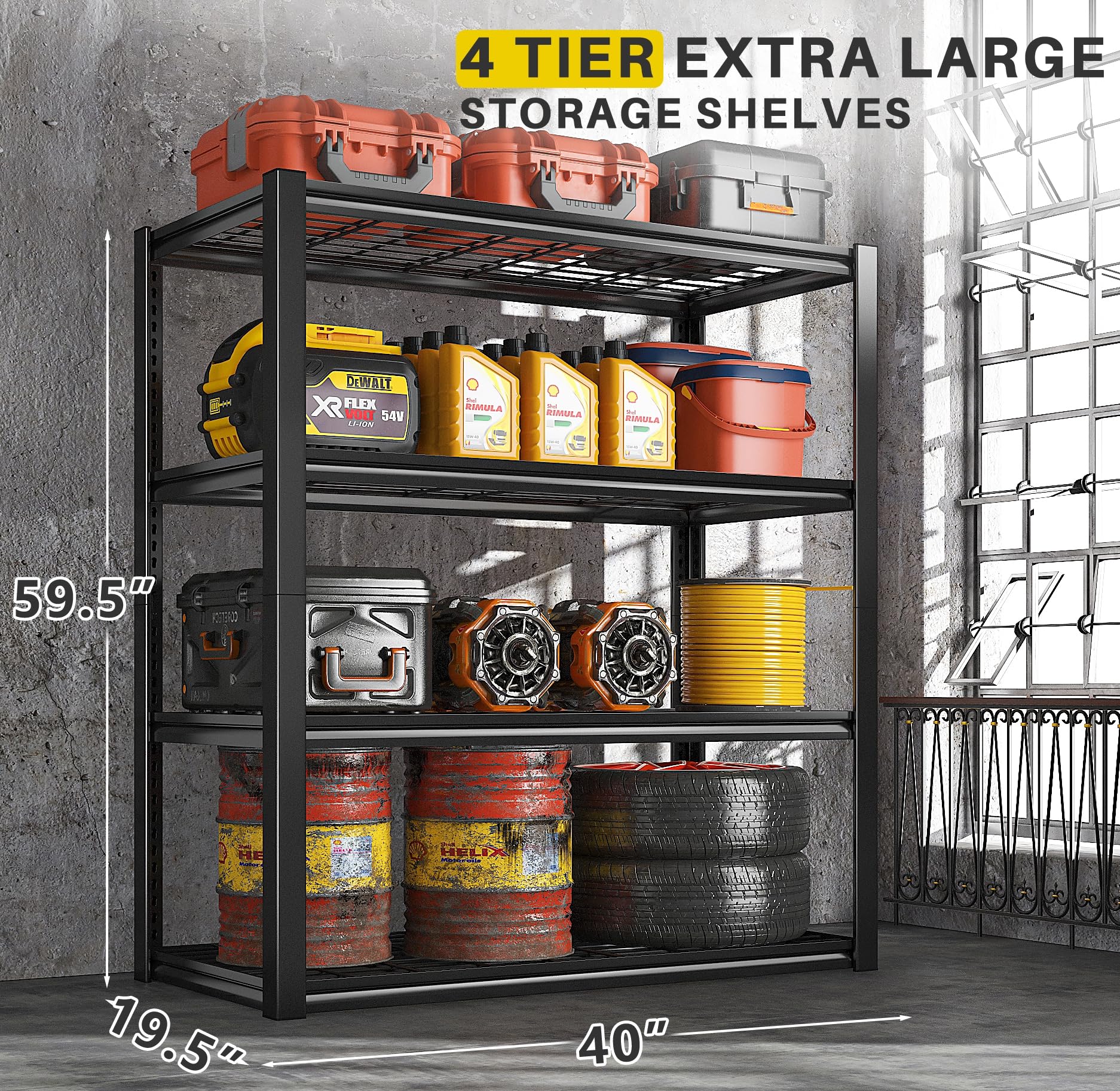 REIBII 40" Heavy Duty Garage Shelving, 2240 LBS Capacity, Adjustable Metal Storage Racks