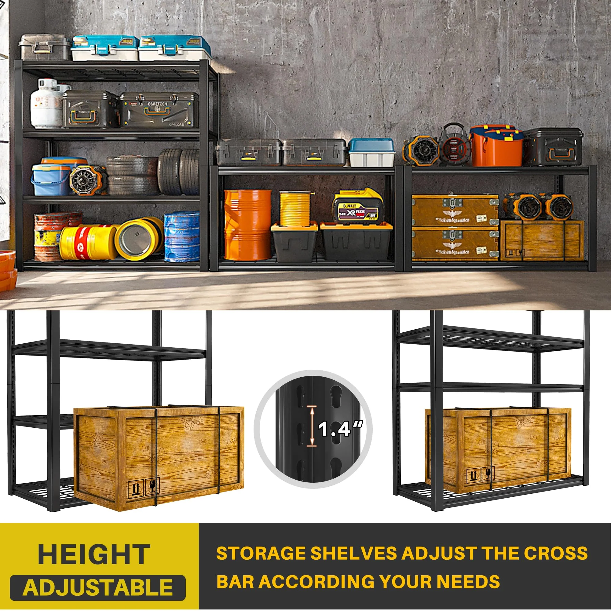 REIBII 40" Heavy Duty Metal Garage Shelving, 2240 LBS Capacity, Adjustable Storage Shelves for Home & Warehouse