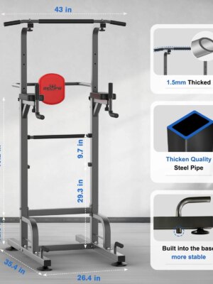 RELIFE Power Tower Pull Up Bar Station, 450 lbs Capacity, Adjustable Heights & Handle, Multifunctional Dip Station for Home Gym