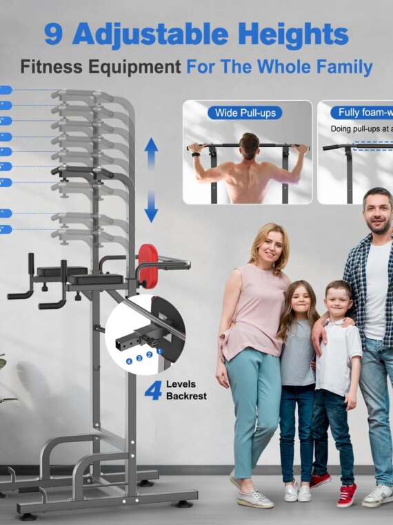 RELIFE Power Tower Pull Up Bar Station, 450 lbs Capacity, Adjustable Heights & Handle, Multifunctional Dip Station for Home Gym
