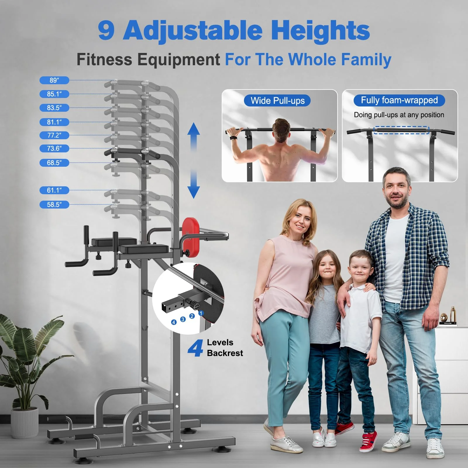 RELIFE Power Tower Pull Up Bar Station, 450 lbs Capacity, Adjustable Heights & Handle, Multifunctional Dip Station for Home Gym