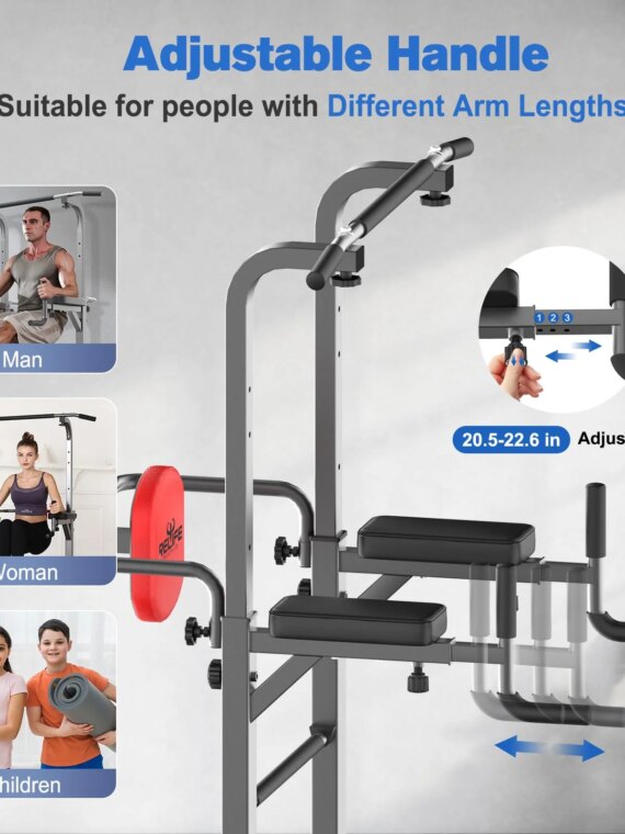 RELIFE Power Tower Pull Up Bar Station, 450 lbs Capacity, Adjustable Heights & Handle, Multifunctional Dip Station for Home Gym