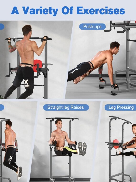 RELIFE Power Tower Pull Up Bar Station, 450 lbs Capacity, Adjustable Heights & Handle, Multifunctional Dip Station for Home Gym