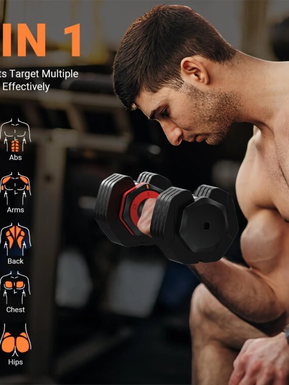 Rendpas Adjustable Dumbbells 25LB Set of 2 - 5-in-1 Quick Change, Ergonomic Grip, Space-Saving Design for Home Gym