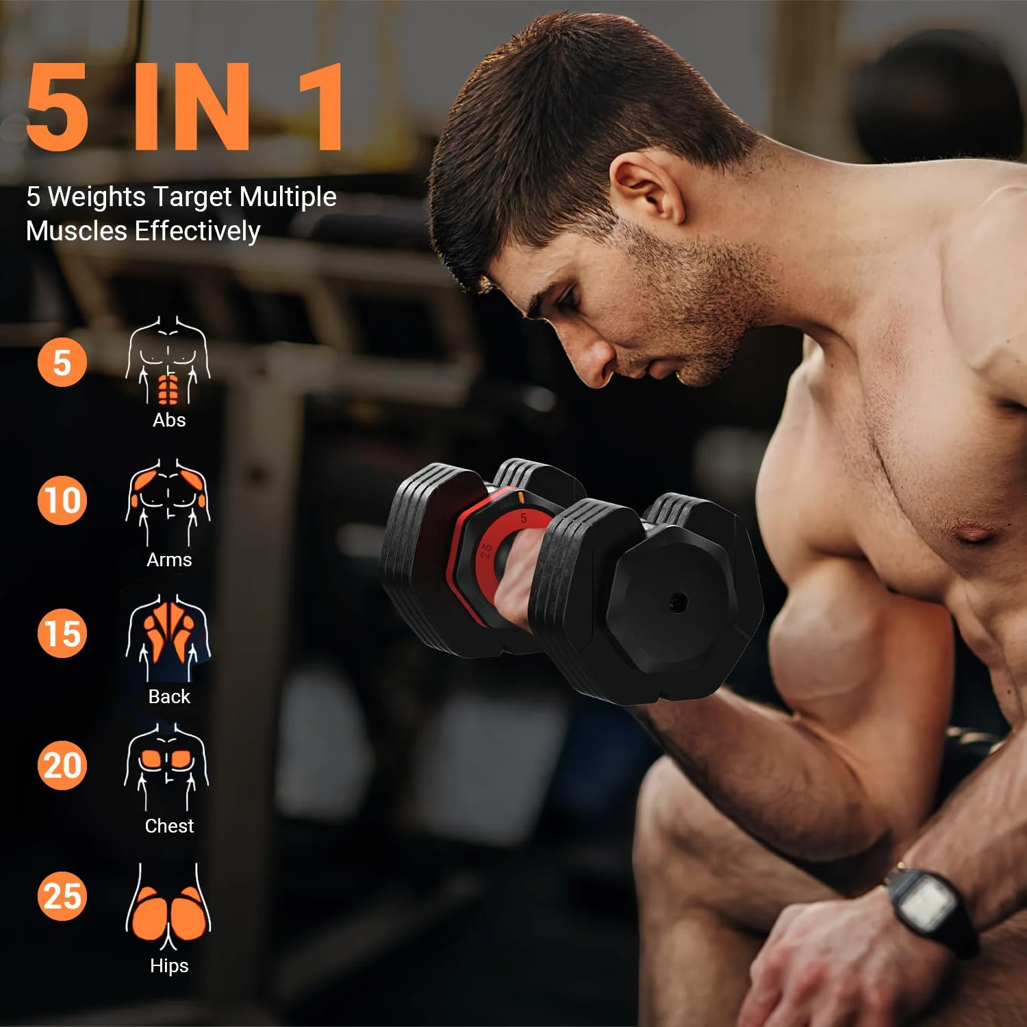 Rendpas Adjustable Dumbbells 25LB Set of 2 - 5-in-1 Quick Change, Ergonomic Grip, Space-Saving Design for Home Gym