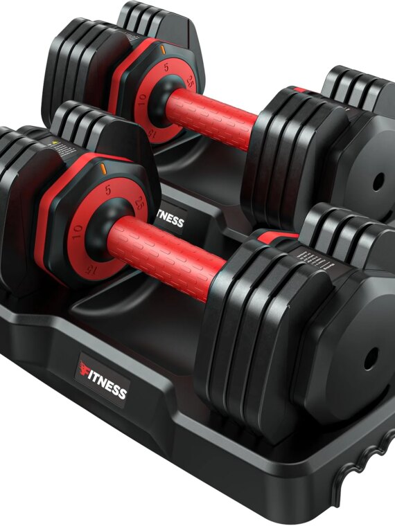Rendpas Adjustable Dumbbells 25LB Set of 2 - 5-in-1 Quick Change, Ergonomic Grip, Space-Saving Design for Home Gym