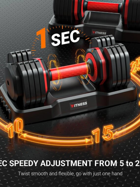 Rendpas Adjustable Dumbbells 25LB Set of 2 - 5-in-1 Quick Change, Ergonomic Grip, Space-Saving Design for Home Gym