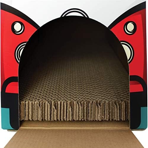 Retro Van Cat House with Scratcher & Catnip, 2-in-1 Design, Dual Entrances, 16"x8"x12"