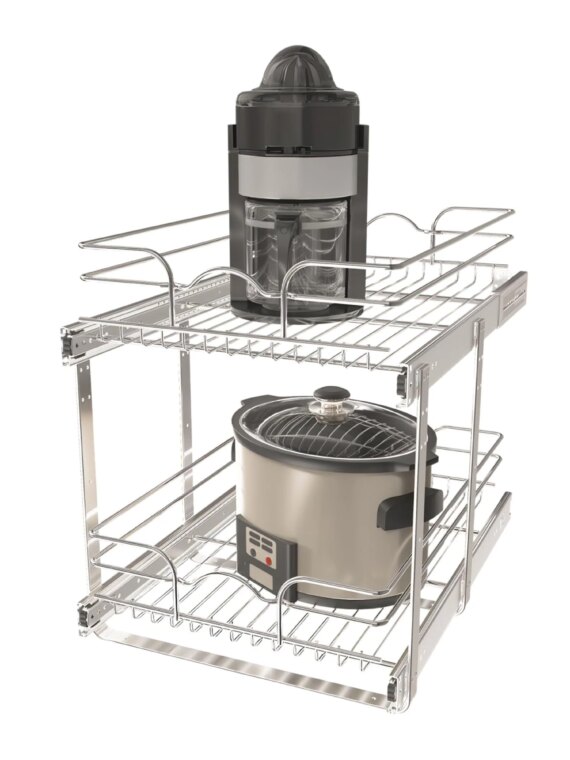 Rev-A-Shelf 2-Tier Chrome Pull-Out Wire Basket Organizer for Kitchen Cabinets