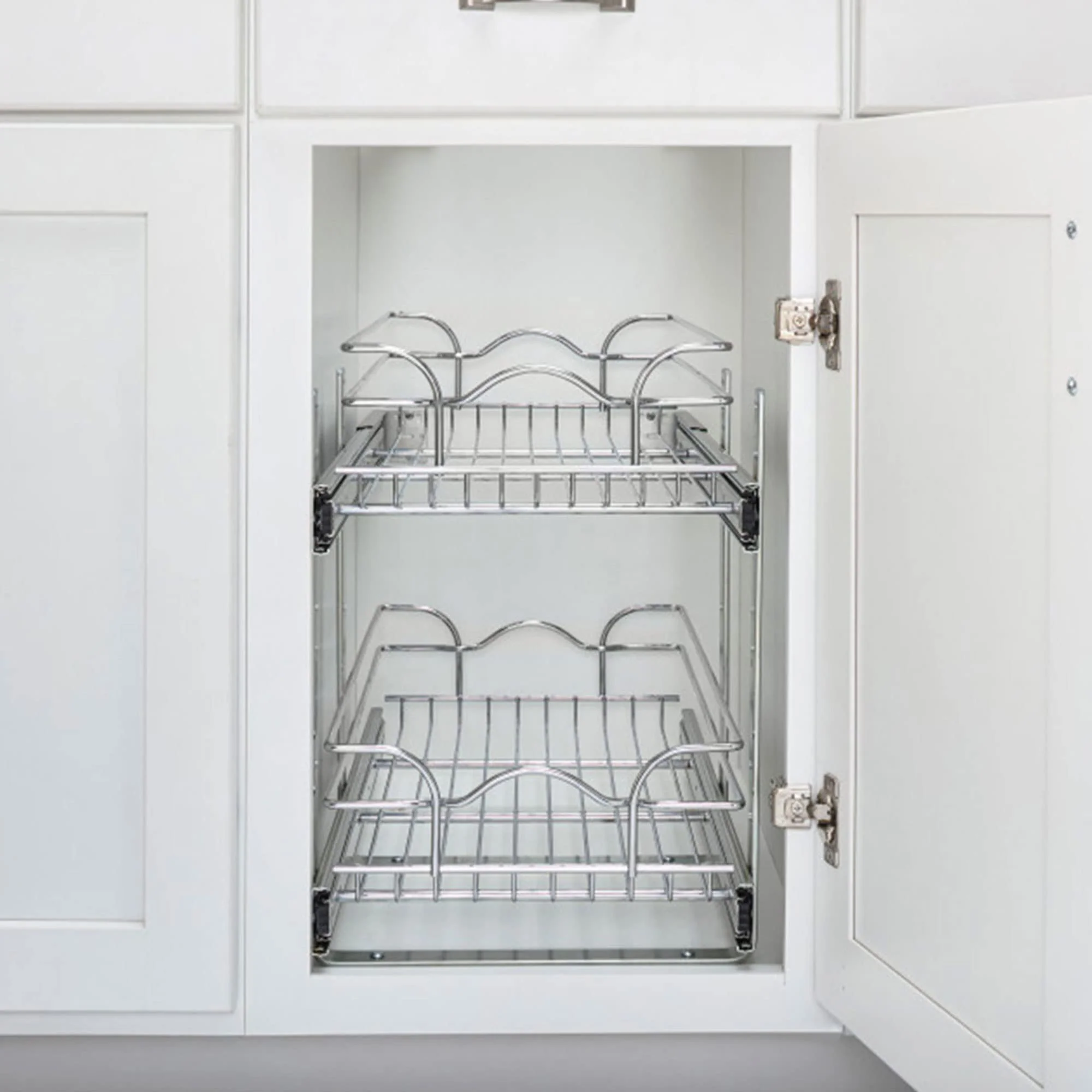 Rev-A-Shelf 2-Tier Chrome Pull-Out Wire Basket Organizer for Kitchen Cabinets