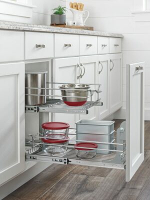Rev-A-Shelf 2-Tier Chrome Pull-Out Wire Basket Organizer for Kitchen Cabinets