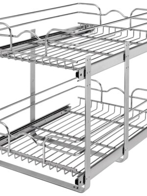 Rev-A-Shelf 5WB2-1522CR-1 2-Tier Pullout Organizer for Kitchen Cabinets, 15"x22", Chrome Wire