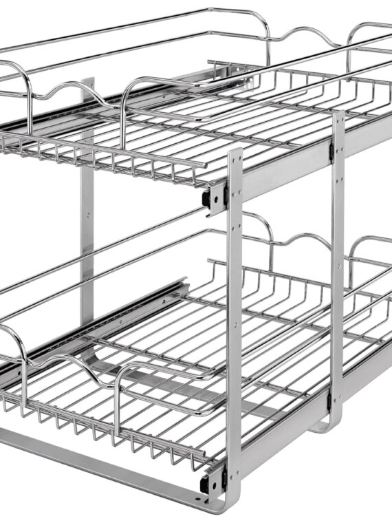 Rev-A-Shelf 5WB2-1522CR-1 2-Tier Pullout Organizer for Kitchen Cabinets, 15"x22", Chrome Wire