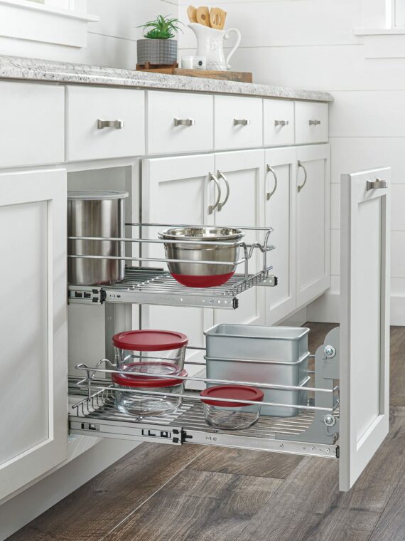 Rev-A-Shelf 5WB2-1522CR-1 2-Tier Pullout Organizer for Kitchen Cabinets, 15"x22", Chrome Wire