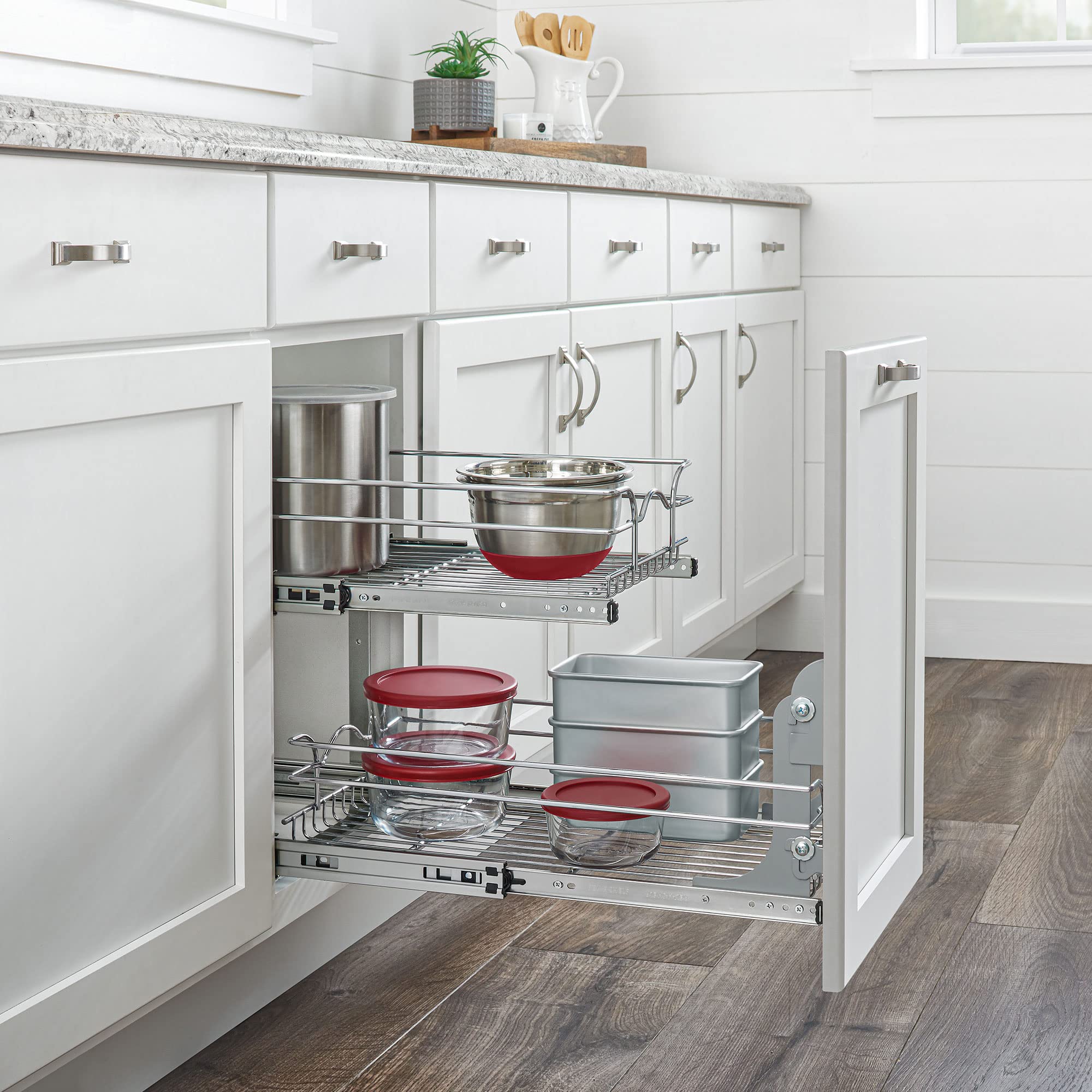 Rev-A-Shelf 5WB2-1522CR-1 2-Tier Pullout Organizer for Kitchen Cabinets, 15"x22", Chrome Wire
