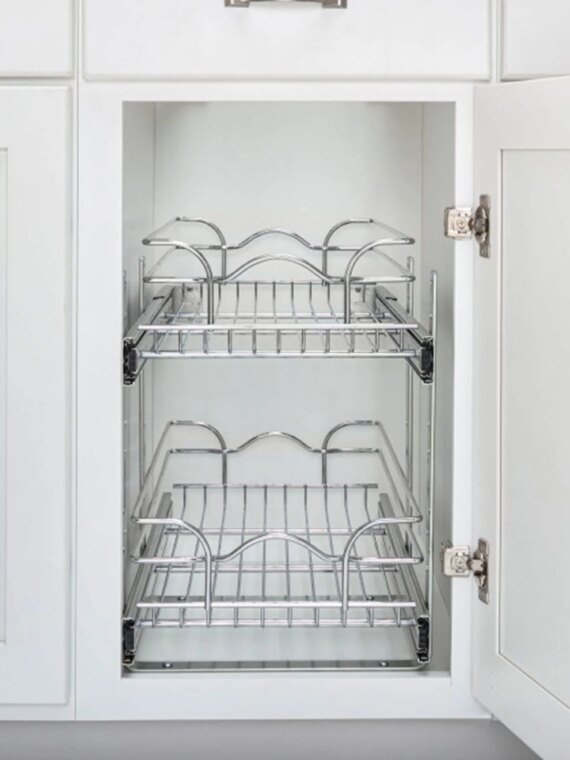 Rev-A-Shelf 5WB2-1522CR-1 2-Tier Pullout Organizer for Kitchen Cabinets, 15"x22", Chrome Wire