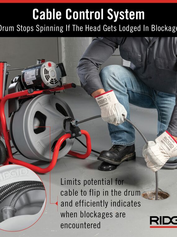 RIDGID 52363 120V Drum Machine with 75ft Cable & Transport Cart for Drain Cleaning