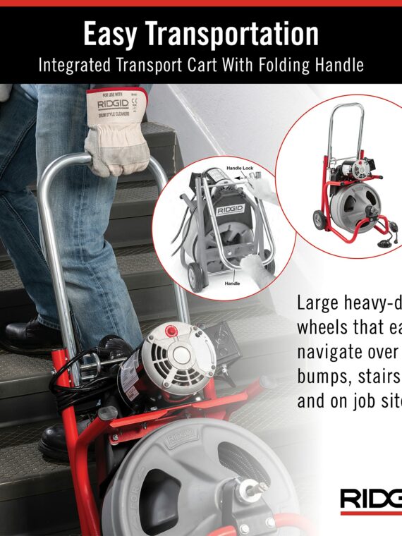 RIDGID 52363 120V Drum Machine with 75ft Cable & Transport Cart for Drain Cleaning