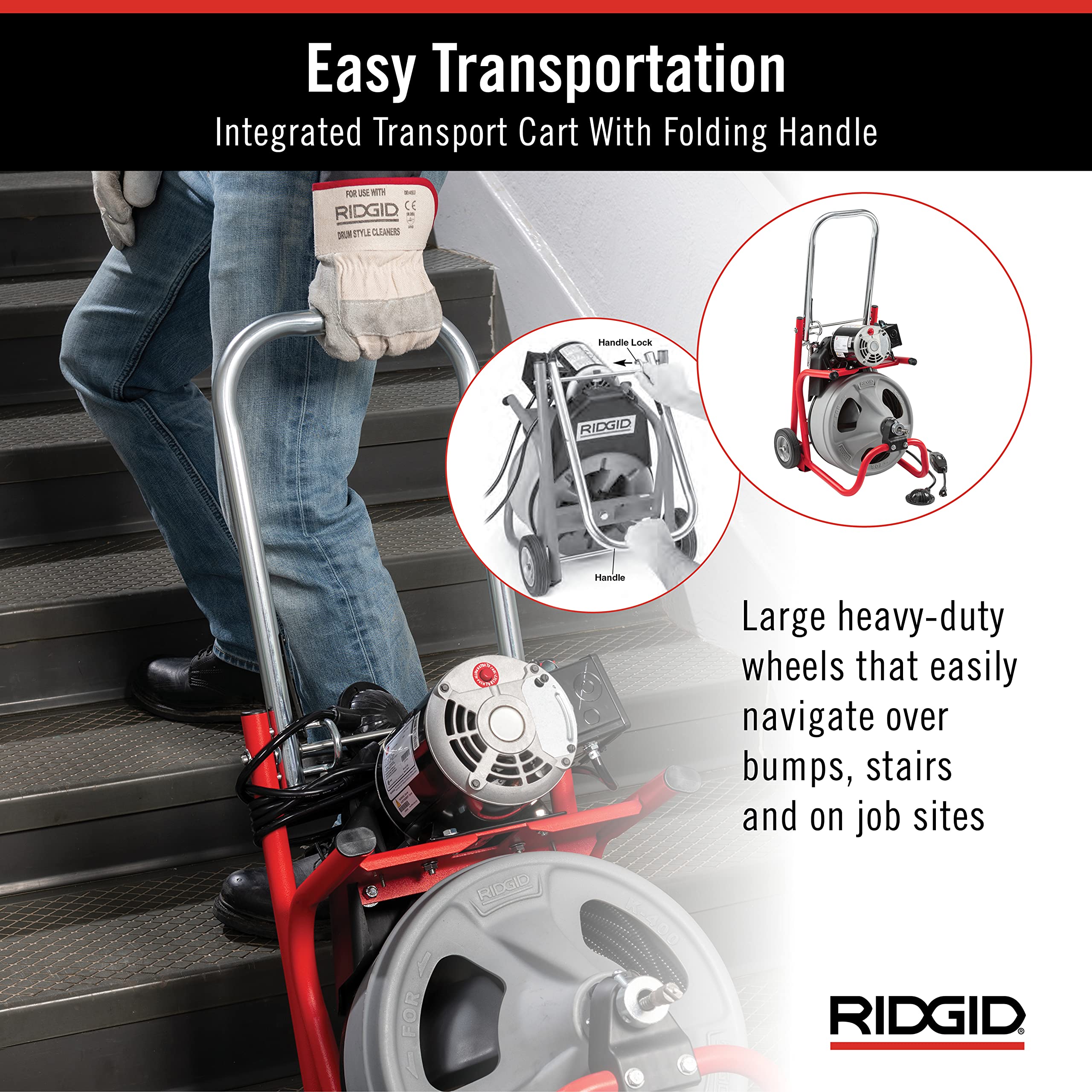 RIDGID 52363 120V Drum Machine with 75ft Cable & Transport Cart for Drain Cleaning