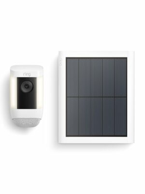 Ring Spotlight Cam Pro Solar Bundle, 3D Motion Detection, Two-Way Talk, Dual-Band WiFi, 1080p HDR, White (2022)
