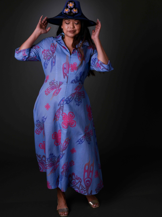 Roberta Women's Linen Dress - Mint or Lilac, 3/4 Sleeves, High Slit, Belted Sash