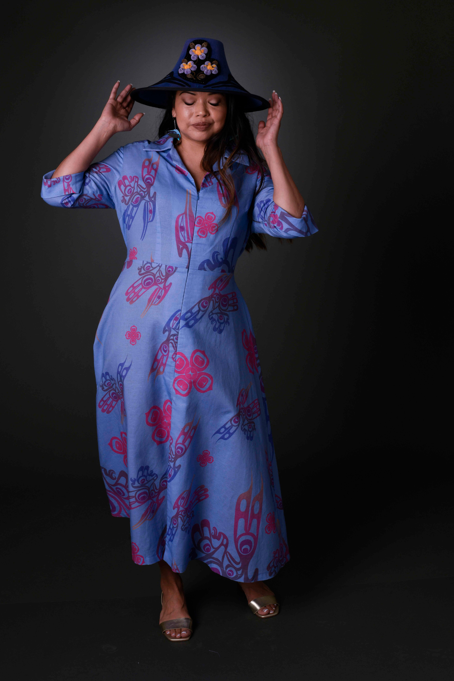 Roberta Women's Linen Dress - Mint or Lilac, 3/4 Sleeves, High Slit, Belted Sash