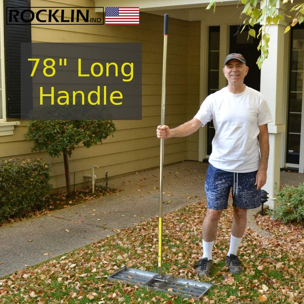 Rocklin Industry Lawn Leveling Rake - 30"x10" Ground Plate, 78" Adjustable Handle, Stainless Steel