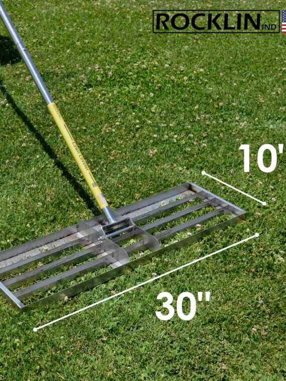 Rocklin Industry Lawn Leveling Rake - 30"x10" Ground Plate, 78" Adjustable Handle, Stainless Steel