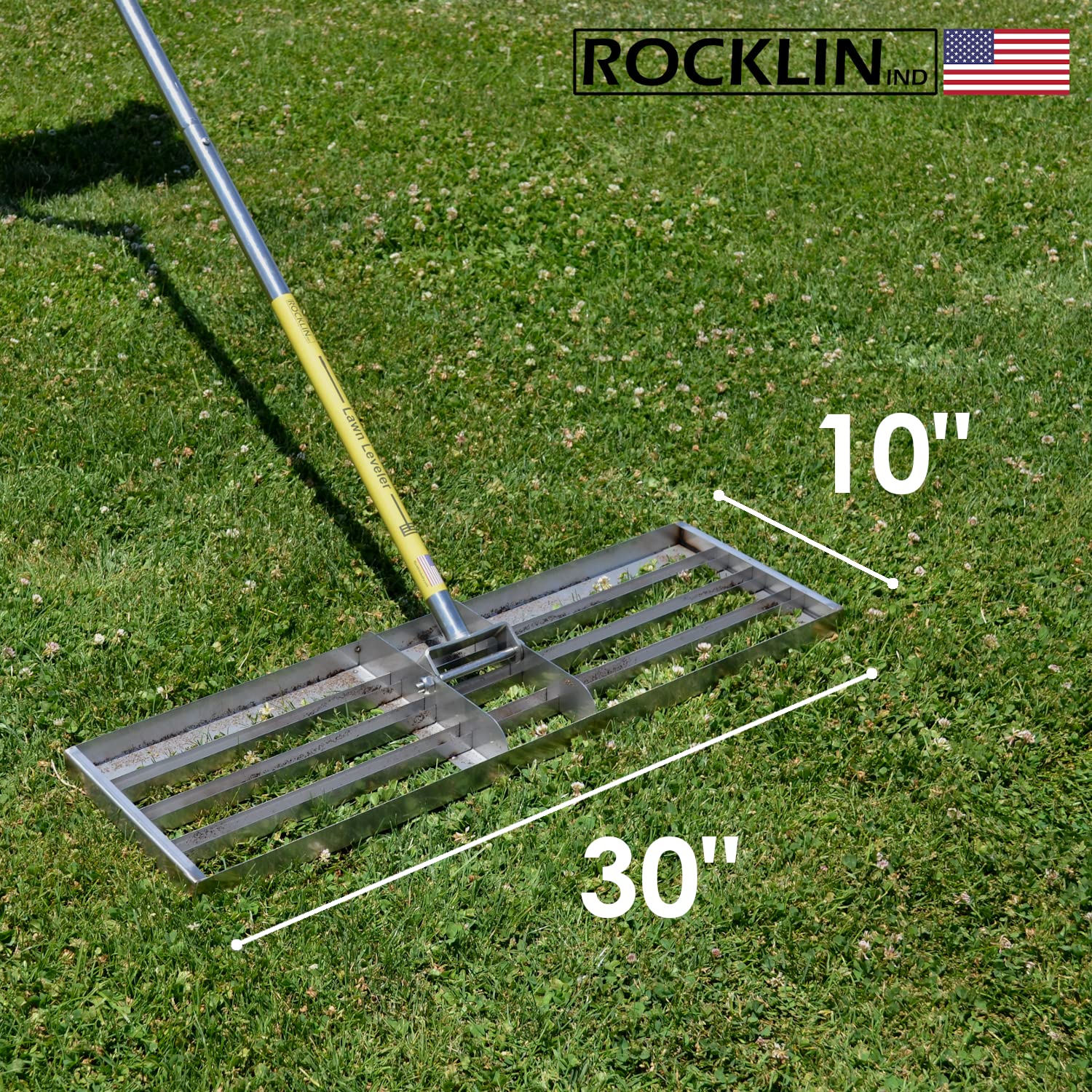 Rocklin Industry Lawn Leveling Rake - 30"x10" Ground Plate, 78" Adjustable Handle, Stainless Steel