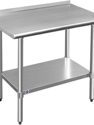 ROCKPOINT 36x24 Inch Stainless Steel Table with Backsplash, NSF Certified, Adjustable Shelf, Commercial Kitchen Prep Station