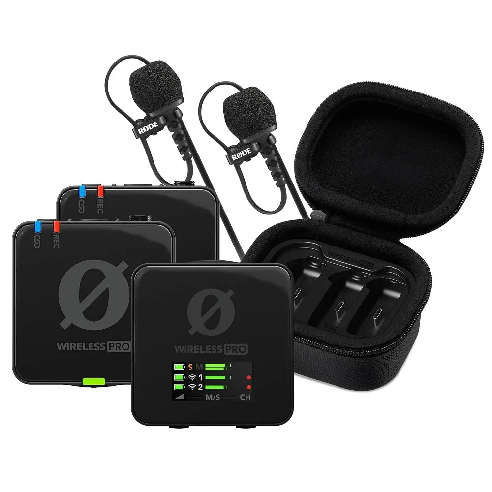 RODE Wireless PRO Compact Microphone System with 2.4GHz Transmission, 32-Bit Recording, Timecode, Lavalier Mics & Charging Case