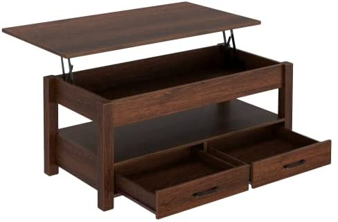 Rolanstar Lift-Top Coffee Table with Drawers, Hidden Compartment & Industrial Design, 41.7" Wood Table