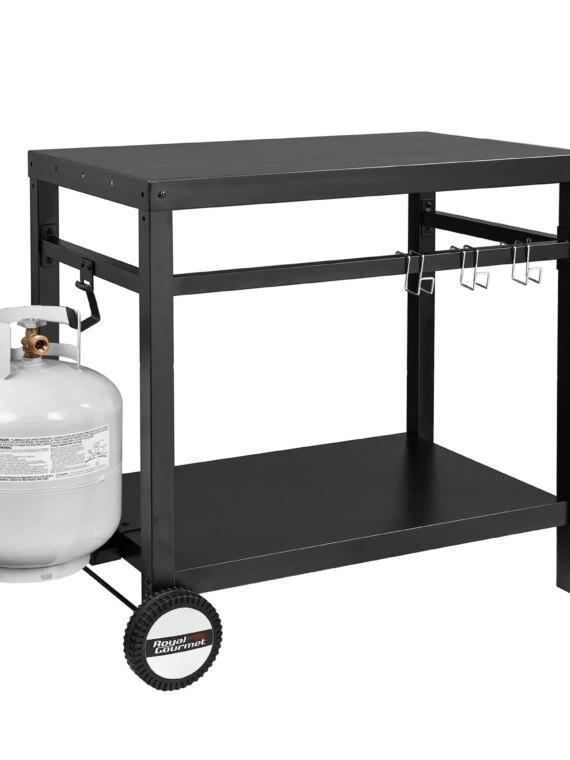 Royal Gourmet Double-Shelf Movable Dining Cart Table, Steel Base, BBQ/Griddle Stand, 33.5"x19.7", with Wheels & Storage