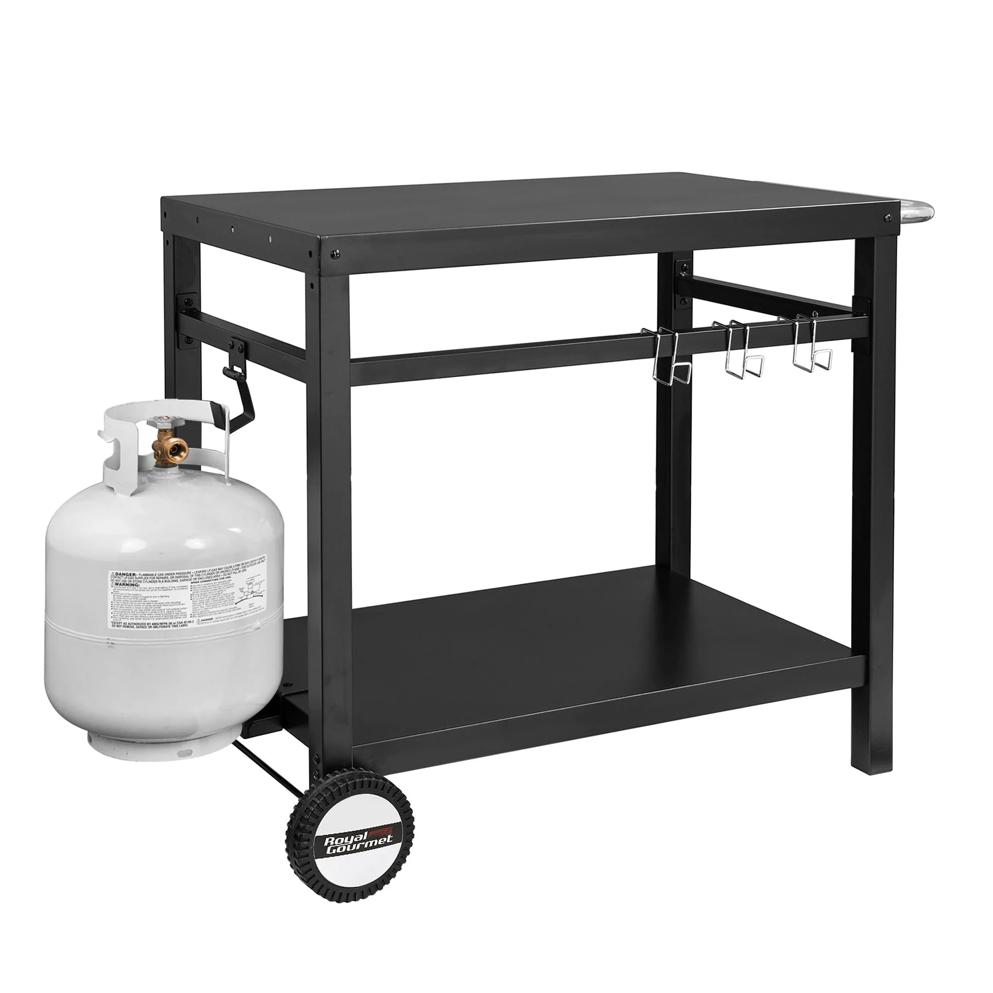 Royal Gourmet Double-Shelf Movable Dining Cart Table, Steel Base, BBQ/Griddle Stand, 33.5"x19.7", with Wheels & Storage