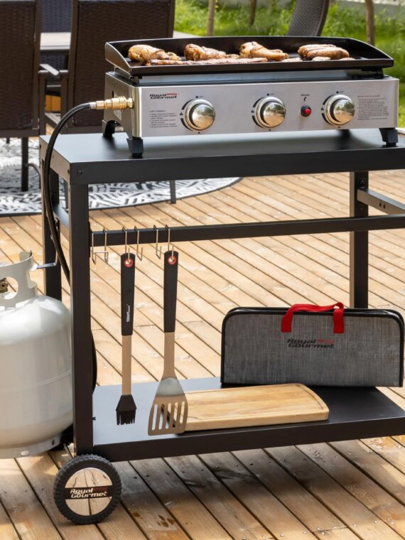 Royal Gourmet Double-Shelf Movable Dining Cart Table, Steel Base, BBQ/Grill Prep Station, 33.5"x19.7" Top, Wheels & Storage