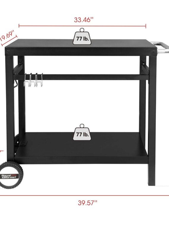 Royal Gourmet Double-Shelf Movable Dining Cart Table, Steel Base, BBQ/Grill Prep Station, 33.5"x19.7" Top, Wheels & Storage